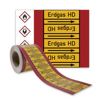 SafetyMarking Rohrleitungsband, Erdgas HD, Gruppe 4, gelb, DIN 2403, Länge 33m