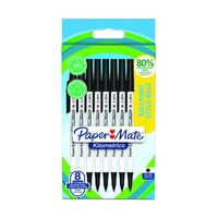 Paper Mate 2187678 Kilometrico Recycled Black Ball Pen pack of 8 pens