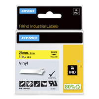 DYMO Rhino Etichette in vinile industriale | 24 mm x 5,5 m | Stampa nera su giallo | Autoadesive | per LabelManager e Rhino Label Makers