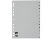 Staples Tabbladen grijs kunststof 11 rings, A4, bedrukte tabs, 1-12 (set 12 vel)