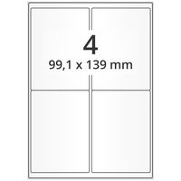 Universaletiketten auf DIN A4 Bogen, 99,1 x 139 mm, 400 Haftetiketten, Papier ablösbar