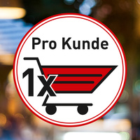 Sticker / Information Sign / Window Film for Purchasing Restrictions "Pro Kunde 1x Einkaufskorb" | shopping trolley red