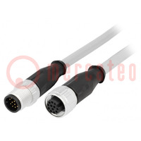 Cable: para sensores/automática; PIN: 12; M12-M12; 1,5m; enchufe