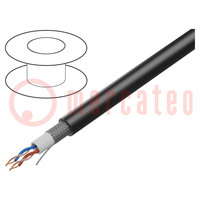 Cable: de micrófono; 2x2x0,22mm2; negro; OFC; -15÷70°C; PVC