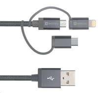 Skross 2.700270 USB-kabel 0,3 m USB 2.0 USB A USB C/Micro-USB B/Lightning Grijs