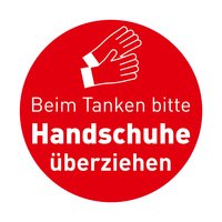 Hinweisschild / Klebefolie / Tankstellen-Aufkleber „Bitte Handschuhe überziehen“