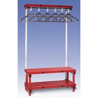 Plastic cloakroom & changing room furniture - Cloakroom bench with hangers - Single sided - Red