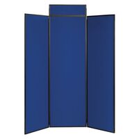 Full height folding 3 panel display systems with header panel - blue