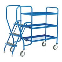 Order picking tray trolleys with 3 steel shelves