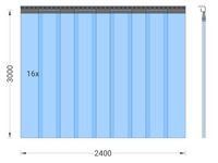 Foto 1 von PVC-Streifenvorhang, Lamellen 200 x 2 mm transparent, Höhe 3,00 m, Breite 2,40 m (1,70 m), Edelstahl