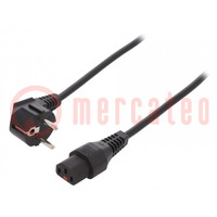 Cable; CEE 7/7 (E/F) plug angled,IEC C13 female; PVC; 2m; black