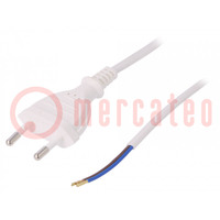 Kabel; 2x0,5mm2; CEE 7/16 (C) stekker,draden; PVC; 2m; wit; 2,5A
