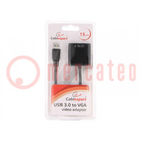 Adapter; USB 3.0; D-Sub 15pin HD socket,USB A plug; 0.15m; black