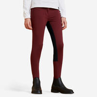 Kids' Warm Full Seat Horse Riding Jodhpurs 180 - Burgundy - 10 Years