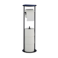 Relaxdays Toilettenpapierhalter mit Ablage, Aufbewahrung von 3 Ersatzrollen, Klopapierhalter, HxD: 59,5x17,5 cm, schwarz