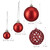 Relaxdays Weihnachtskugeln im 50er Set, glitzernde, matte & glänzende Christbaumkugeln, Kunststoff, ∅ 3, 4 & 6 cm, rot