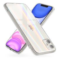 NALIA Case Olografico compatibile con iPhone 11 Custodia, Arcobaleno Cover Rigida in Vetro Temperato con Silicone Bumper, Antigraffio & Antiurto Protezione Copertura Trasparente...