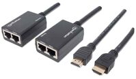 1080P Hdmi Over Ethernet Extender With Integrated Cables, Distances Up To 30M With 2X Cat5E Or Cat6 Ethernet Cables (Not