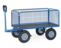 fetra® Handpritschenwagen, Ladefläche 1200 x 800 mm, 4 Drahtgitterwände 600 mm, Vollgummiräder