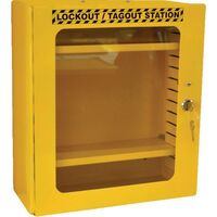 Yellow clear door logout tagout station