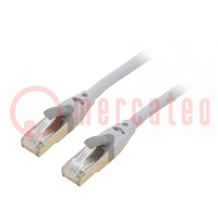 Patch cord; S/FTP; 6a; OFC; PVC; szürke; 1m; RJ45 dugó,kétoldalas