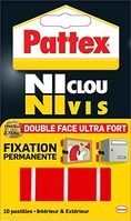 PATTEX ADHÉSIFS 10 PASTILLES FIXATION DEFINITIVE DOUBLE FACE "NI CLOU NI VIS" ULTRA FORT 20MM X 40 MM