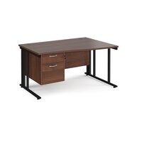 Maestro 25 right hand wave desk 1400mm wide with 2 drawer pedestal - black cable