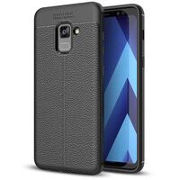 NALIA Leather Look Case compatible with Samsung Galaxy A8 Plus 2018, Ultra-Thin Protective Phone Cover Rubber-Case Soft Skin, Shockproof Slim Back Bumper Protector Back-Case - B...