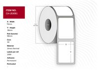 Label 76x38, Core 40, Diameter 98 mm. Thermal print. Top coated. Permanent. 1000 labels per roll. 12 rolls per box. Etichette per stampante