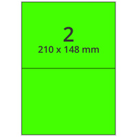 Neonetiketten 210 x 148 mm, 200 Papieretiketten auf 100 Blatt DIN A4 Bogen, Farbetiketten leuchtgrün für Laser