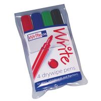 Drywipe whiteboard and flipchart marker pens - pack of 4 pens