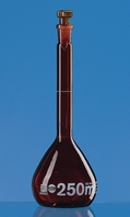 Fioles jaugées verre boro 3.3 classe A verre brun graduation blanche avec bouchon en verre certificat ISO individuel inc