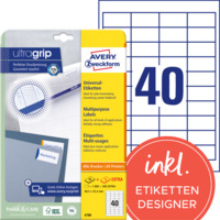 Universal-Etiketten, A4 mit ultragrip, 48,5 x 25,4 mm, 30 Bogen/1.200 Etiketten, weiß