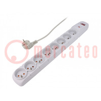 Plug socket strip: protective; Sockets: 8; 230VAC; 10A; grey