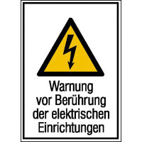 Warnung vor Berührung der elektr. Warnschild, selbstkl. Folie ,13,10x18,50cm DIN EN ISO 7010 W012 + Zusatztext ASR A1.3 W012 + Zusatztext