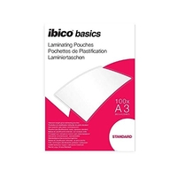 IBICO BASICS LÁMINAS PARA PLASTIFICAR TAMAÑO A3, GROSOR ESTÁNDAR, ACABADO BRILLANTE, PACK DE 100, TRANSPARENTES, 627313