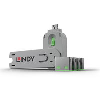 Lindy 40451 bloker portów Blokada portu + klucz USB Typu-A Zielony Kopolimer akrylonitrylo-butadieno-styrenowy (ABS) 5 szt.
