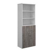 Duo combination unit with open top 2140mm high with 5 shelves - white with grey
