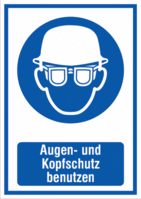 Kombischild - Augen- und Kopfschutz benutzen, Blau, 18.5 x 13.1 cm, Aluminium