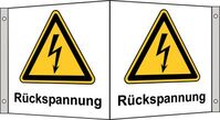 Winkelschild - Warnung vor elektrischer Spannung, Rückspannung, Gelb/Schwarz