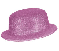 chapeau melon en pvc à  paillettes rose