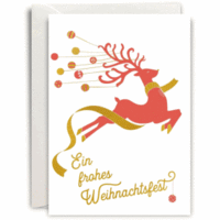 Grußkarte MP-Yay-Weihnachten B6 hoch doppelt Letterpress Springender Hirsch