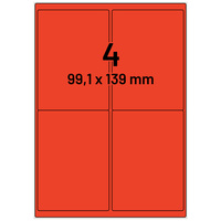 Universaletiketten 99,1 x 139 mm, 400 Haftetiketten rot auf DIN A4 Bogen, Papier permanent