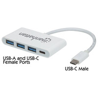 Manhattan USB HUB - Type-C-ről 3db USB 3.0-ra+1db USB Type-C, Power Delivery, Fehér