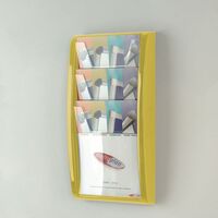 Wall mounted coloured leaflet dispensers - 3 x A4 pockets, yellow