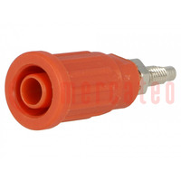 Socket; 4mm banana; 32A; 1kV; red; nickel plated; on panel,push-in