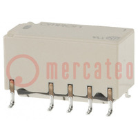 Relay: electromagnetic; DPDT; Ucoil: 5VDC; Icontacts max: 2A; SMD