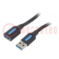 Kábel; USB 3.0; USB A aljzat,USB A dugó; nikkelezett; 1m; fekete