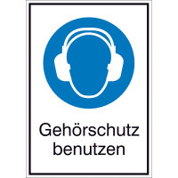 Gebots-Kombischild,Alu,Gehörschutz benutzen,26,2 x 37,1 cm DIN EN ISO 7010 M003 + Zusatztext ASR A1.3 M003 + Zusatztext