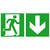 Rettungsschild Notausgang rechts, langnachl., Material: Alu HI, Gr.60x30cm DIN EN ISO 7010 E002 + Zusatzzeichen ASR A1.3 E002 + Zusatzzeichen